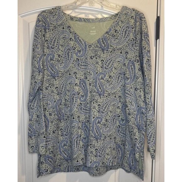 J. Jill Simply Supima Side-Slit Tunic Green Blue Paisley Design Sz M Casual - Picture 1 of 7